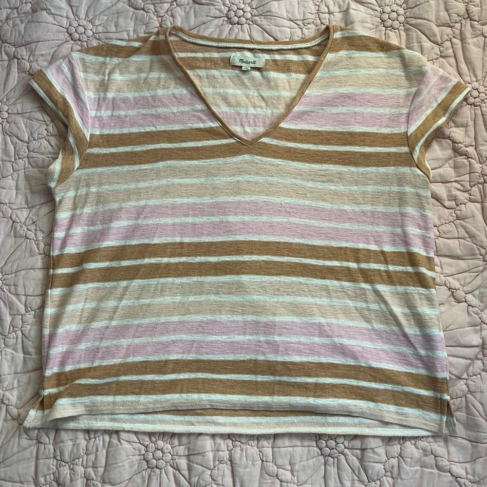 Madewell Pink, Brown, and Cream Striped T-Shirt